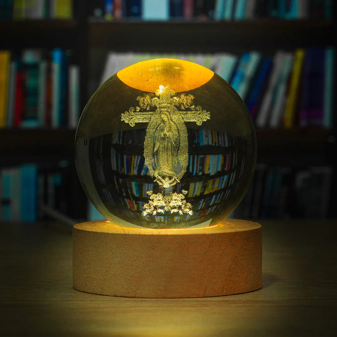 Esfera de Cristal 3D Religiosa con Iluminación LED