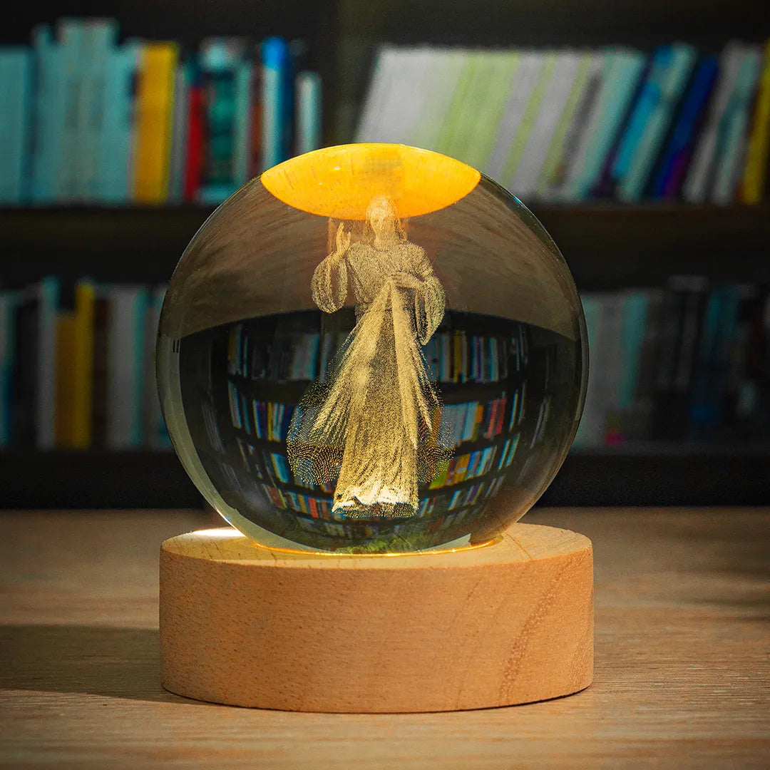Esfera de Cristal 3D Religiosa con Iluminación LED
