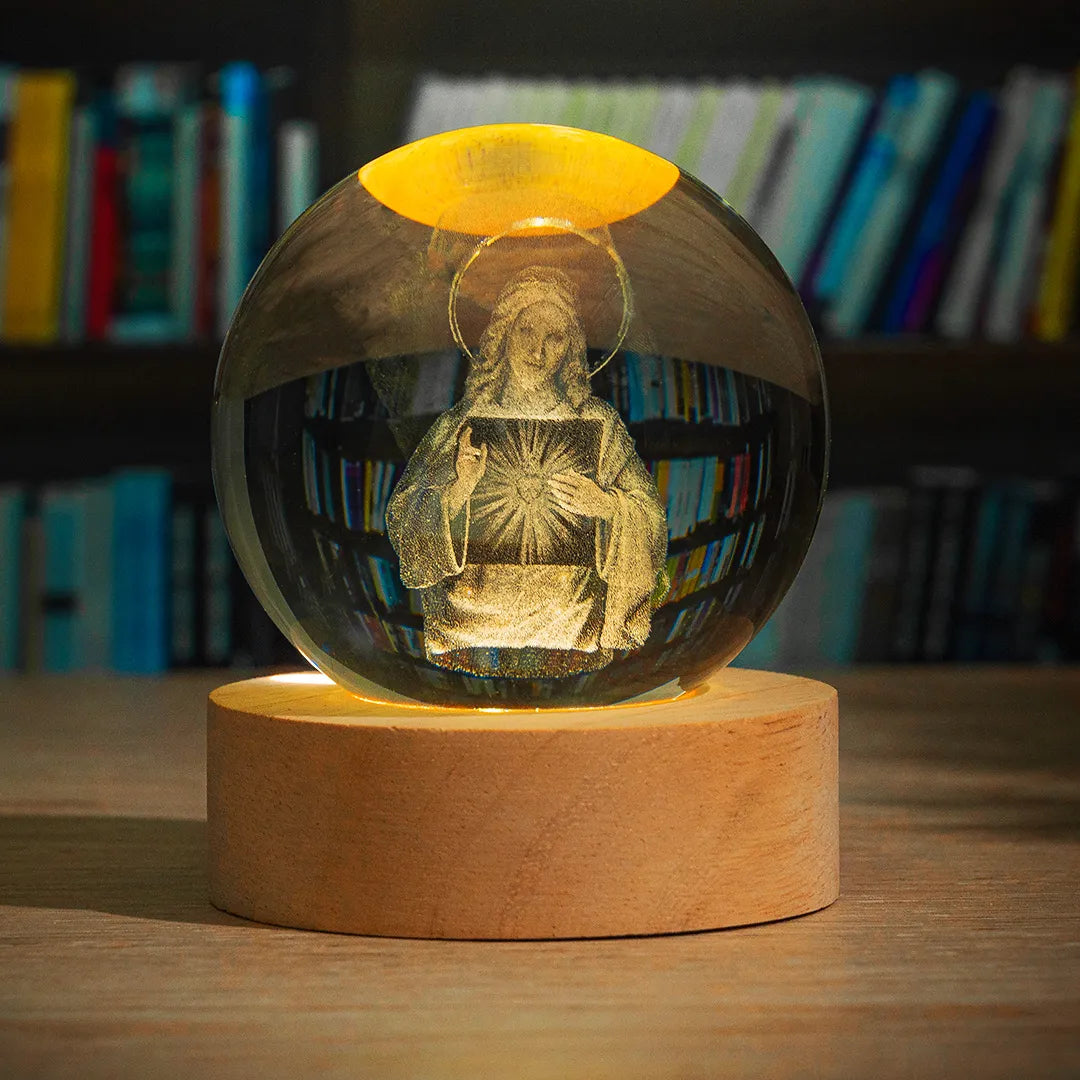 Esfera de Cristal 3D Religiosa con Iluminación LED