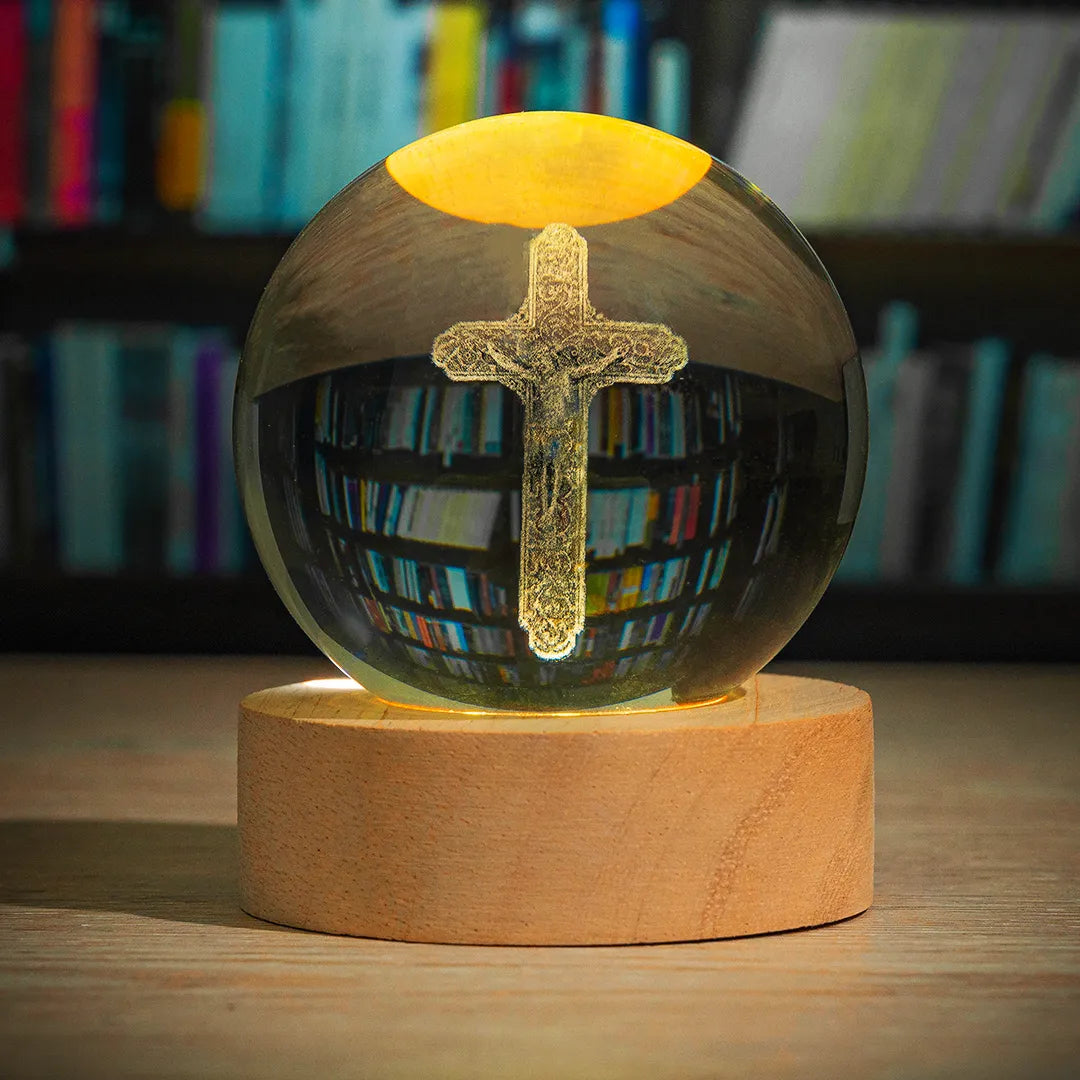 Esfera de Cristal 3D Religiosa con Iluminación LED