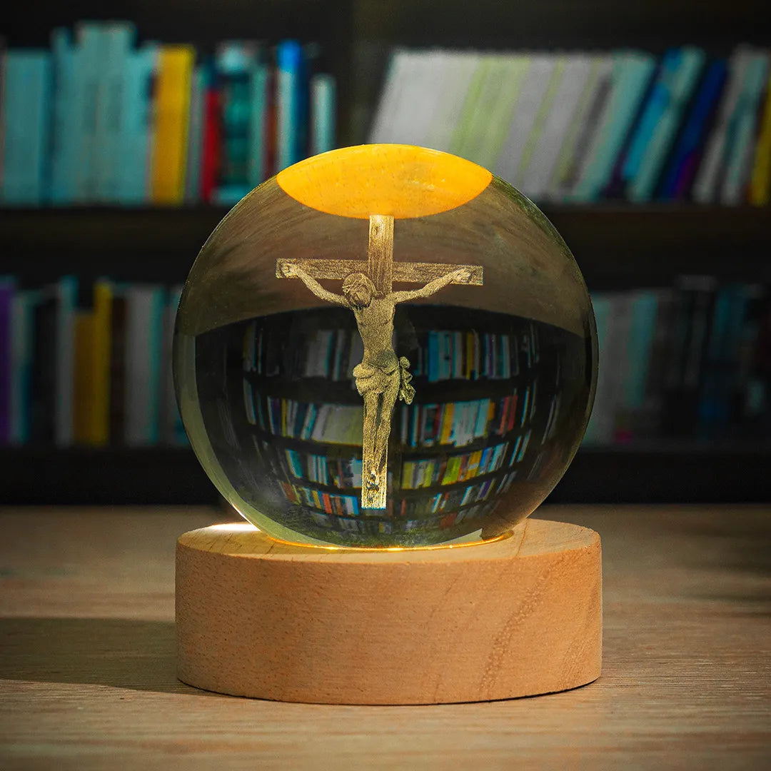 Esfera de Cristal 3D Religiosa con Iluminación LED